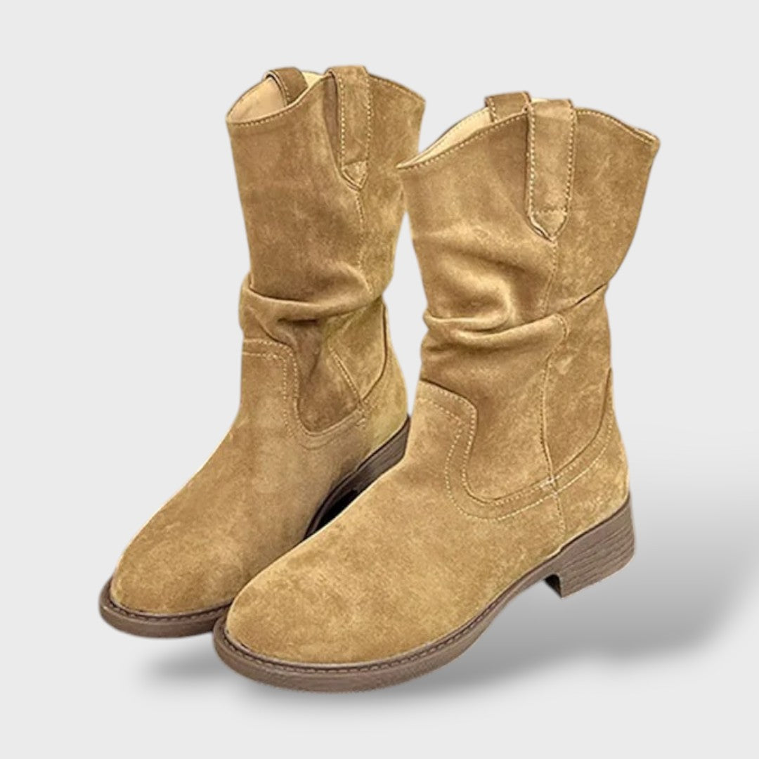 Keskpikkade Suede Saapad Paksu Kontsaga Cowboy Stiilis