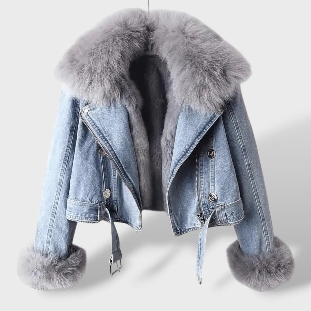 Naiste Kunstkarusnahaga Denim Jakk