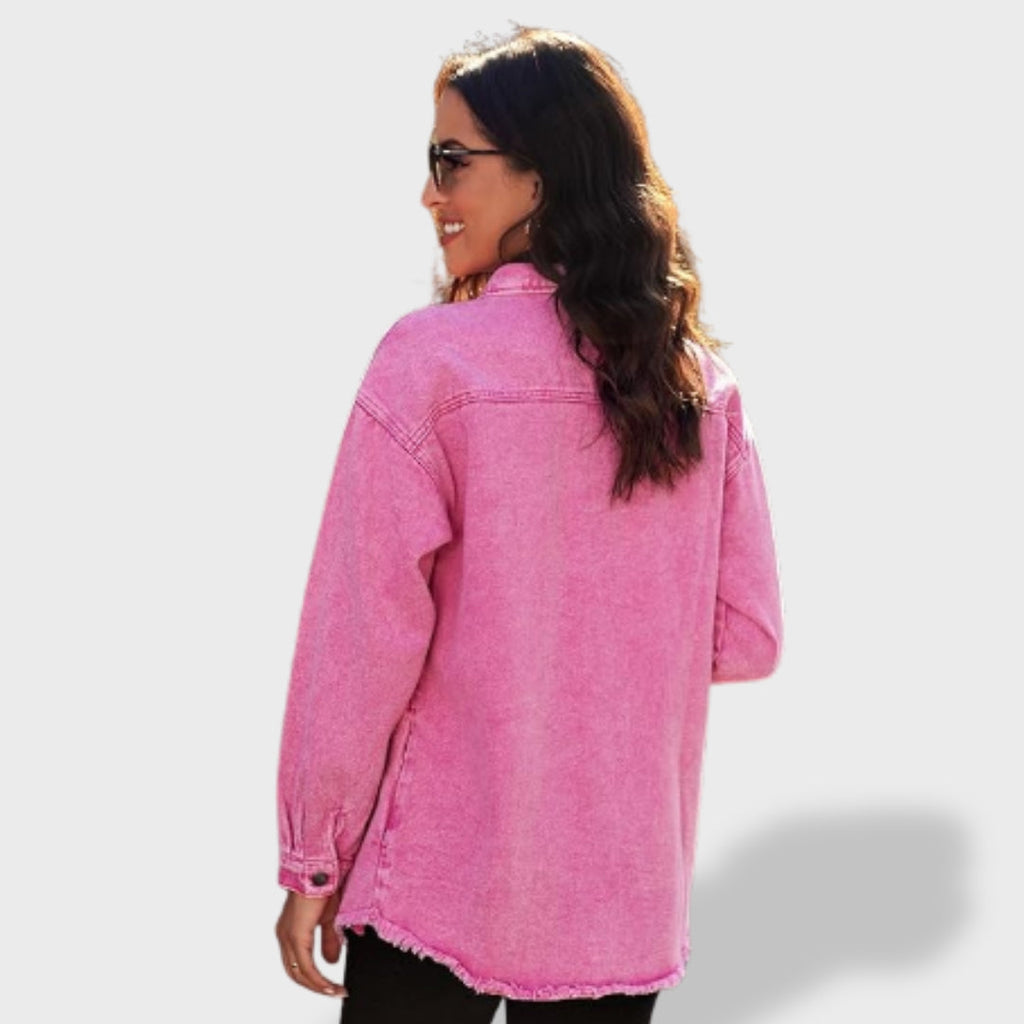 María naiste oversized teksajakk nööpide ja taskutega