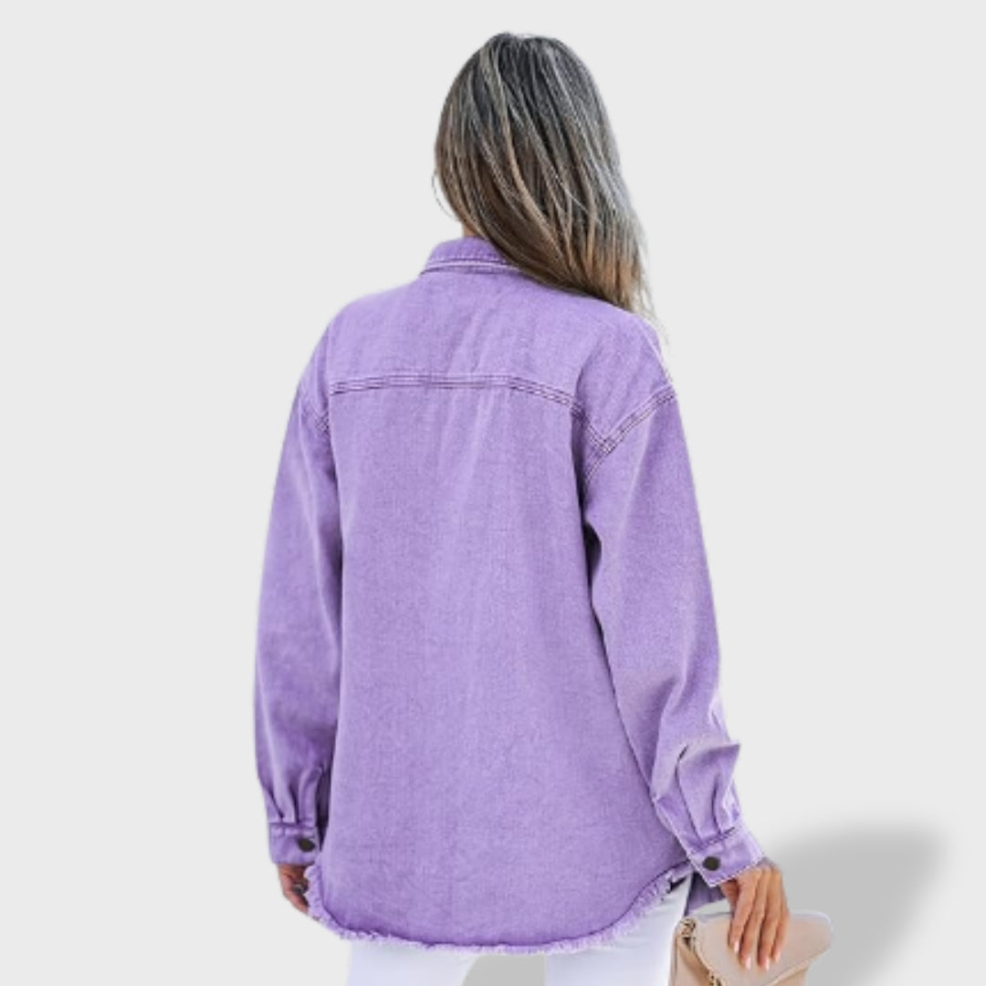 María naiste oversized teksajakk nööpide ja taskutega