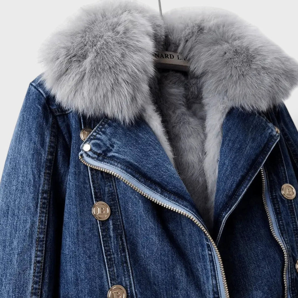 Naiste Kunstkarusnahaga Denim Jakk