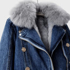 Naiste Kunstkarusnahaga Denim Jakk