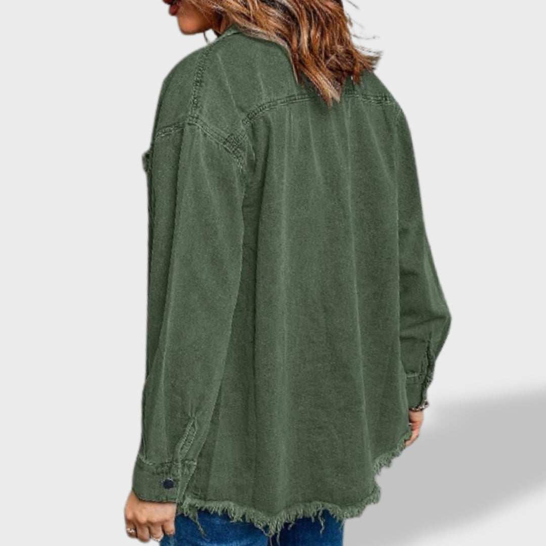 María naiste oversized teksajakk nööpide ja taskutega