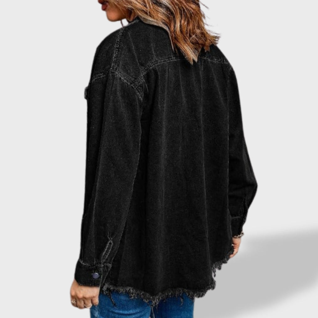 María naiste oversized teksajakk nööpide ja taskutega