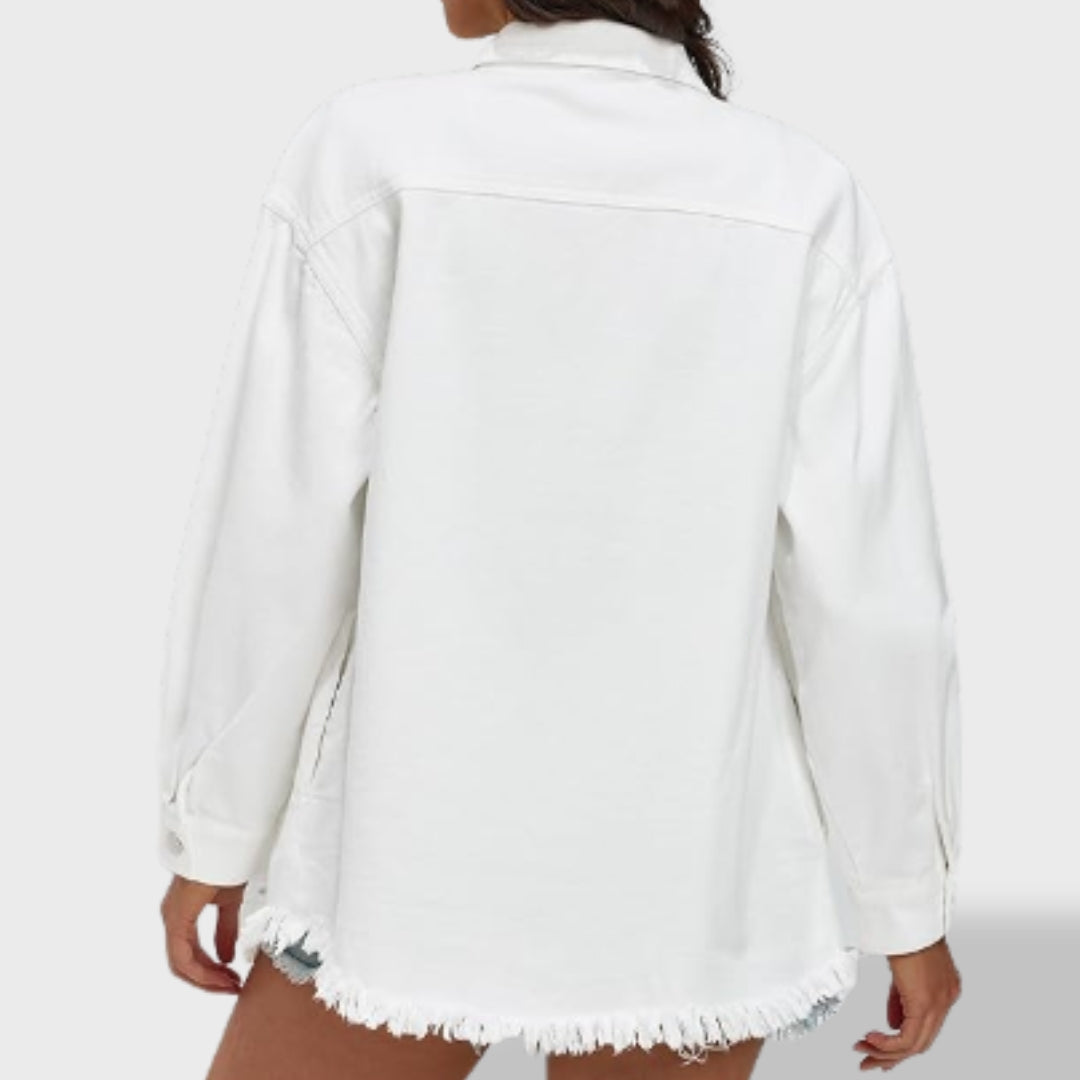 María naiste oversized teksajakk nööpide ja taskutega