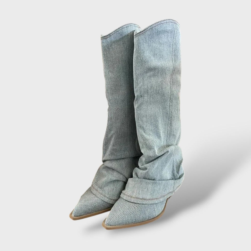Naisten Denim Kõrged Cowboy Saapad