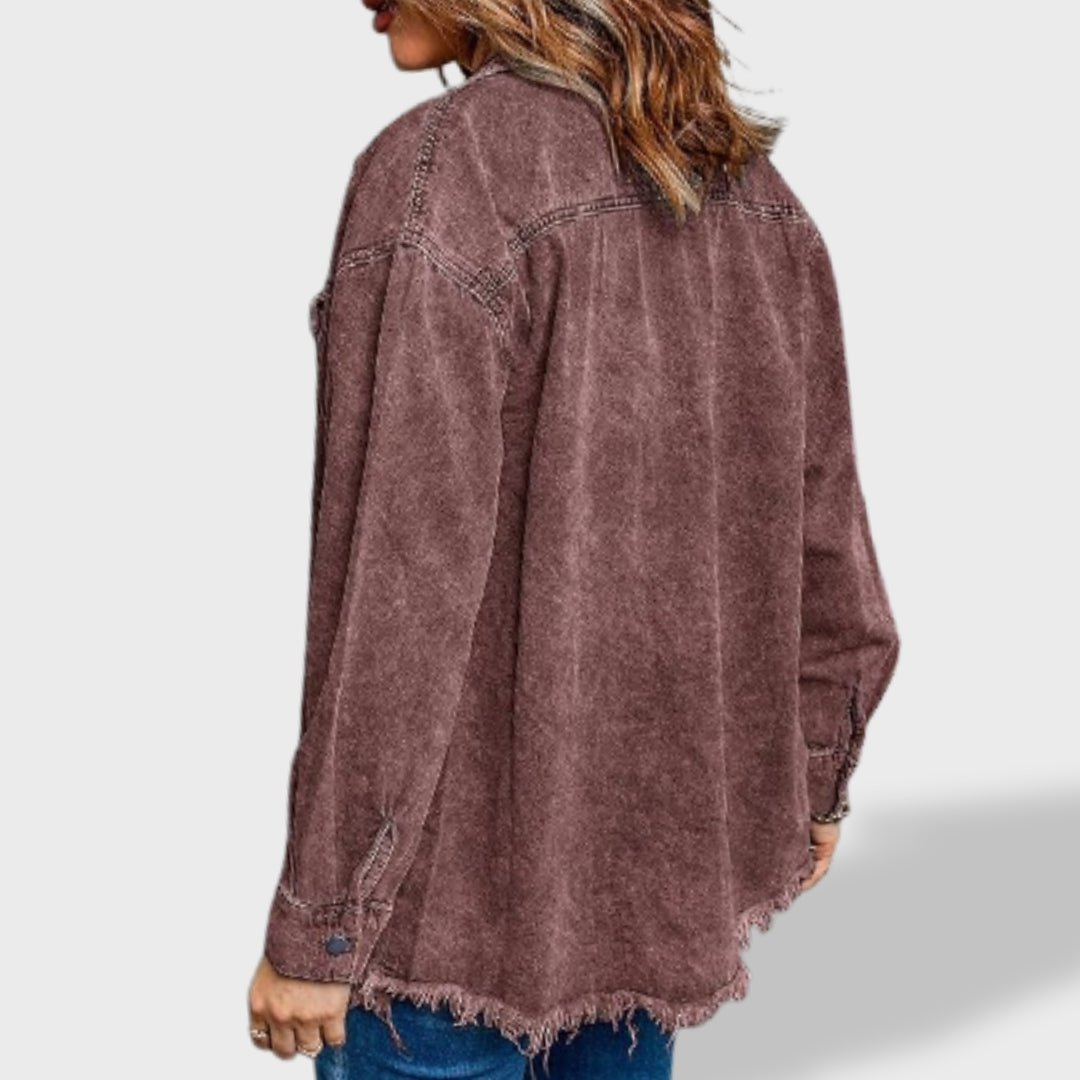 María naiste oversized teksajakk nööpide ja taskutega