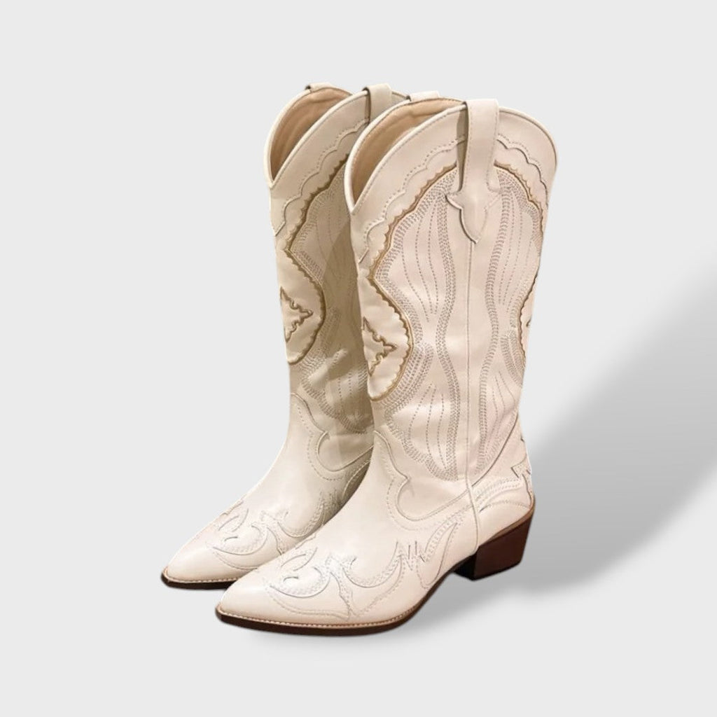 Naisten Cowboy Saapad Ruudukujulise Kontsaga Tikitud