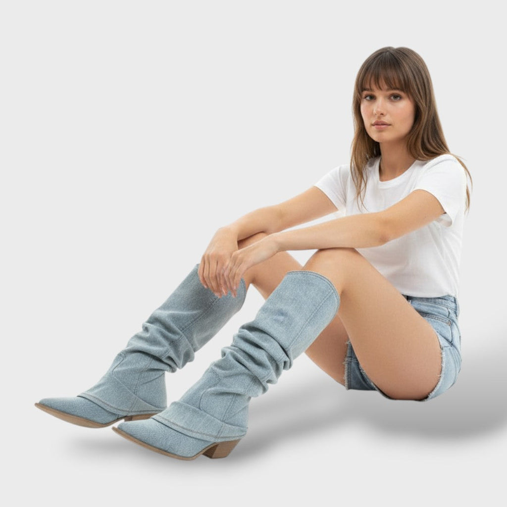 Naisten Denim Kõrged Cowboy Saapad