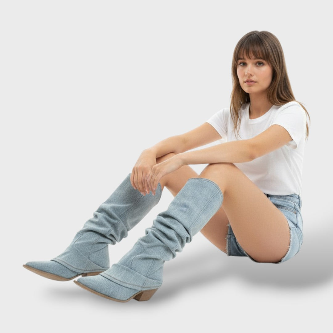 Naisten Denim Kõrged Cowboy Saapad