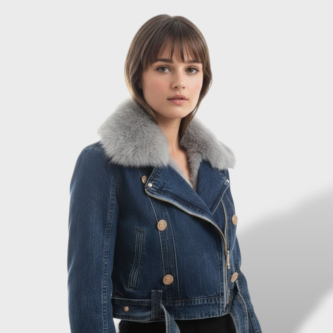Naiste Kunstkarusnahaga Denim Jakk