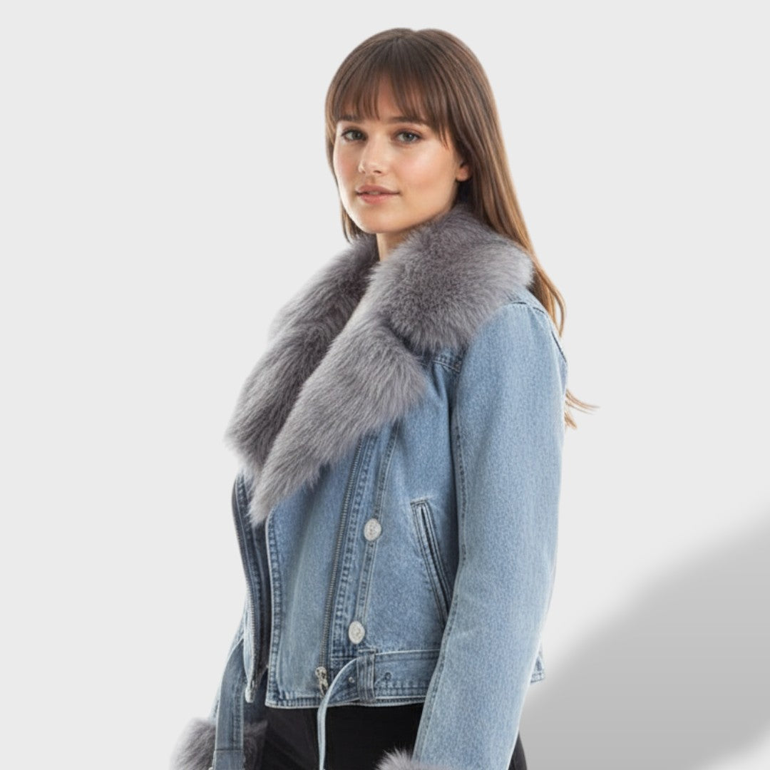 Naiste Kunstkarusnahaga Denim Jakk
