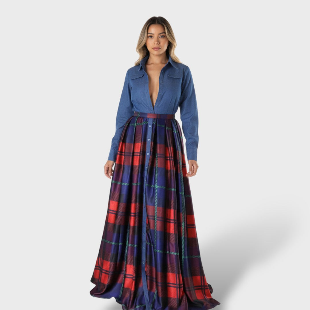 Elegantne Pikk Kleit Patchwork Punane Naistele