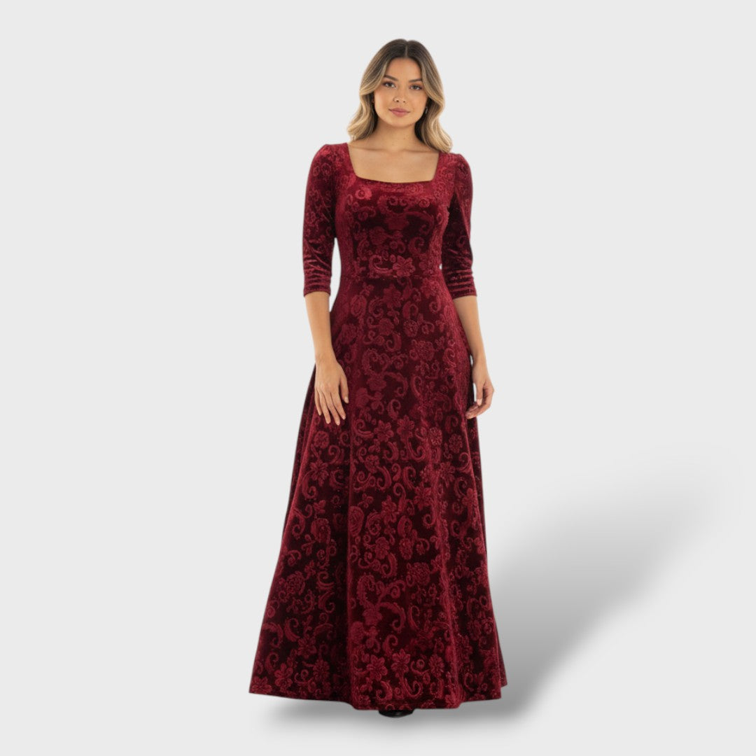 Elegantne Maxi Lilleline Kleit Ruudukujulise Kaelusega