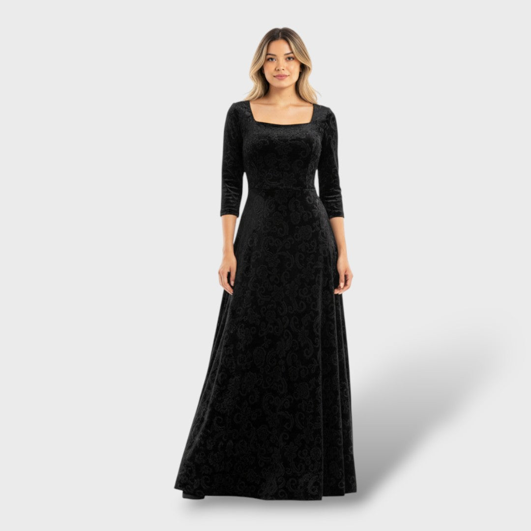 Elegantne Maxi Lilleline Kleit Ruudukujulise Kaelusega