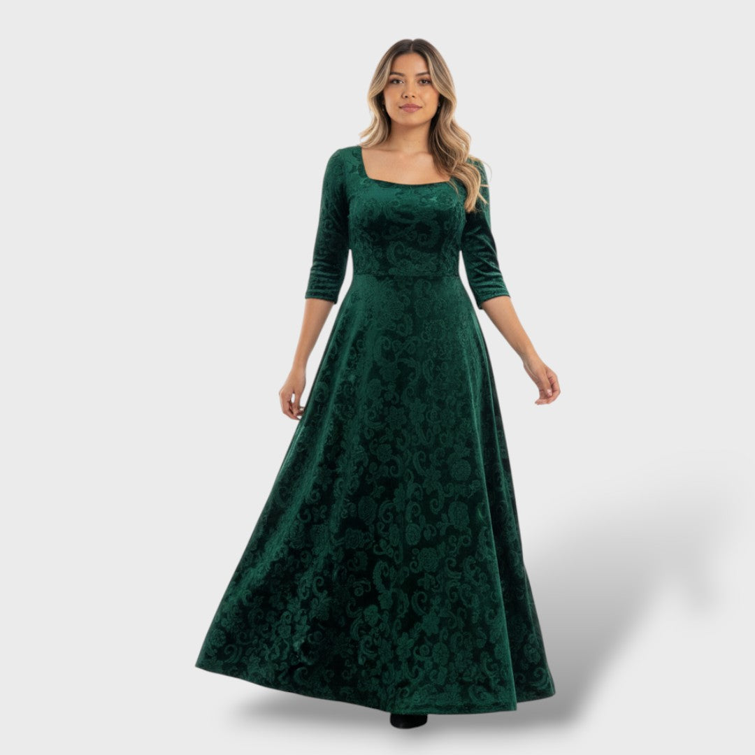 Elegantne Maxi Lilleline Kleit Ruudukujulise Kaelusega