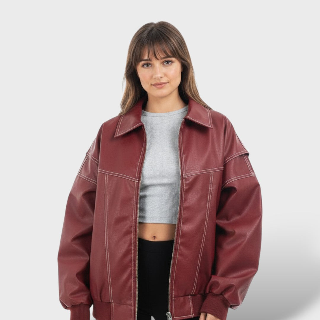 Naiste Nahk Bomber Retro Stiilis