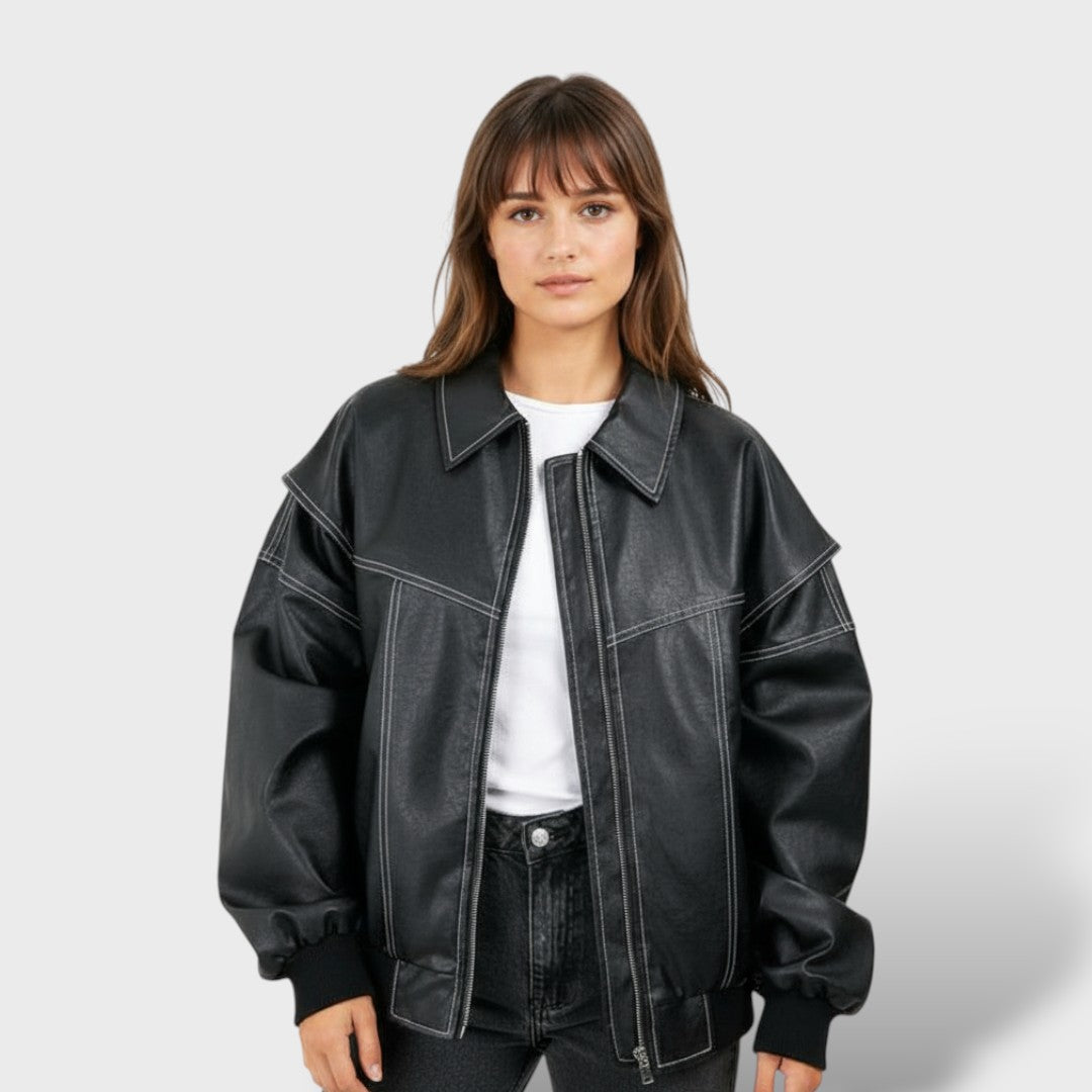 Naiste Nahk Bomber Retro Stiilis