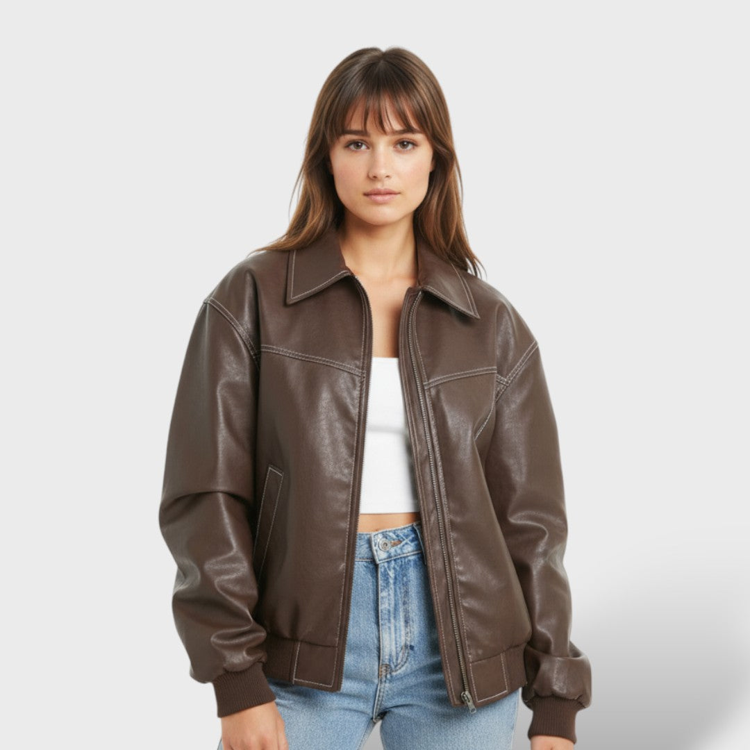 Naiste Nahk Bomber Retro Stiilis