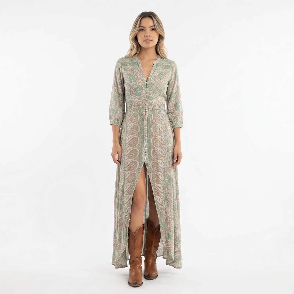 Boho Pikk Kleit V-kaelus