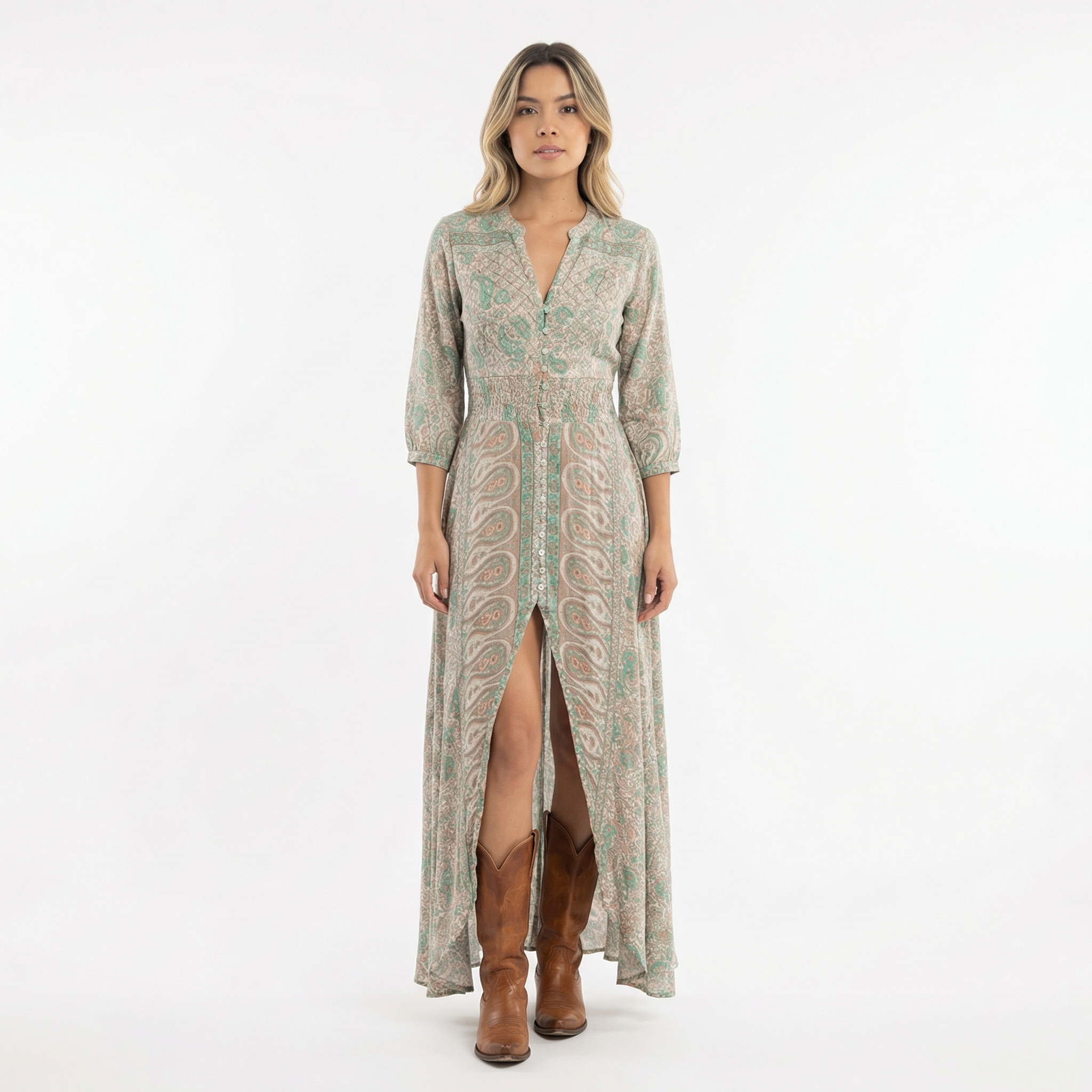 Boho Pikk Kleit V-kaelus