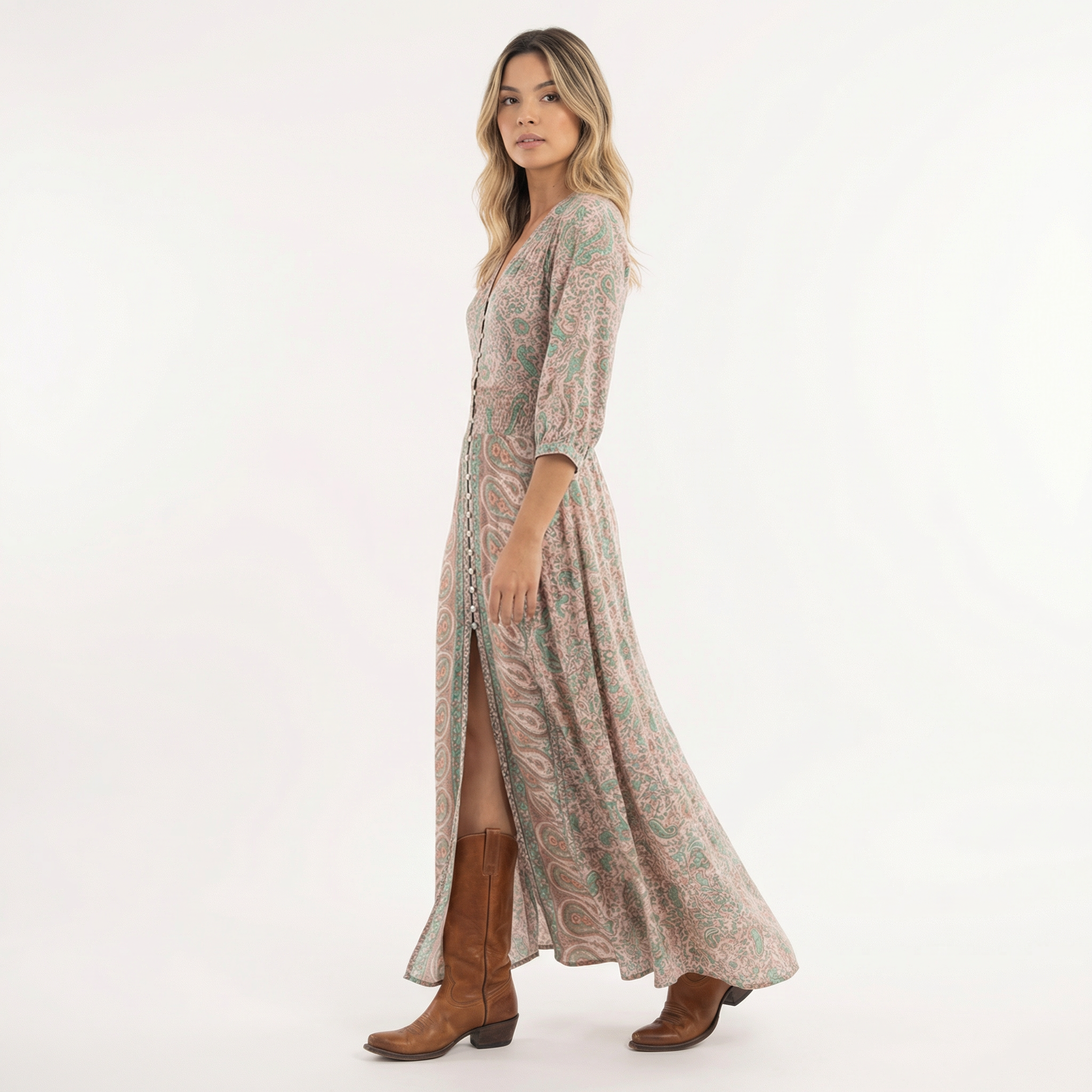Boho Pikk Kleit V-kaelus