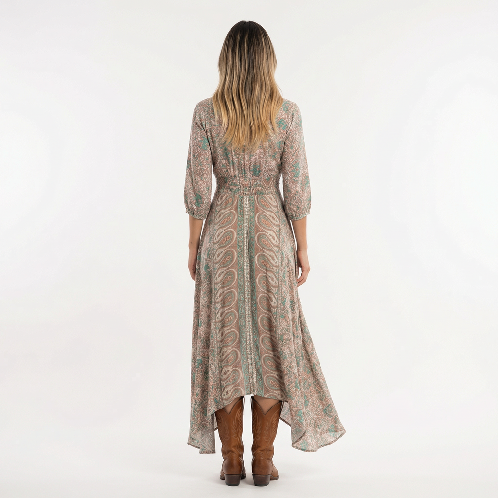 Boho Pikk Kleit V-kaelus