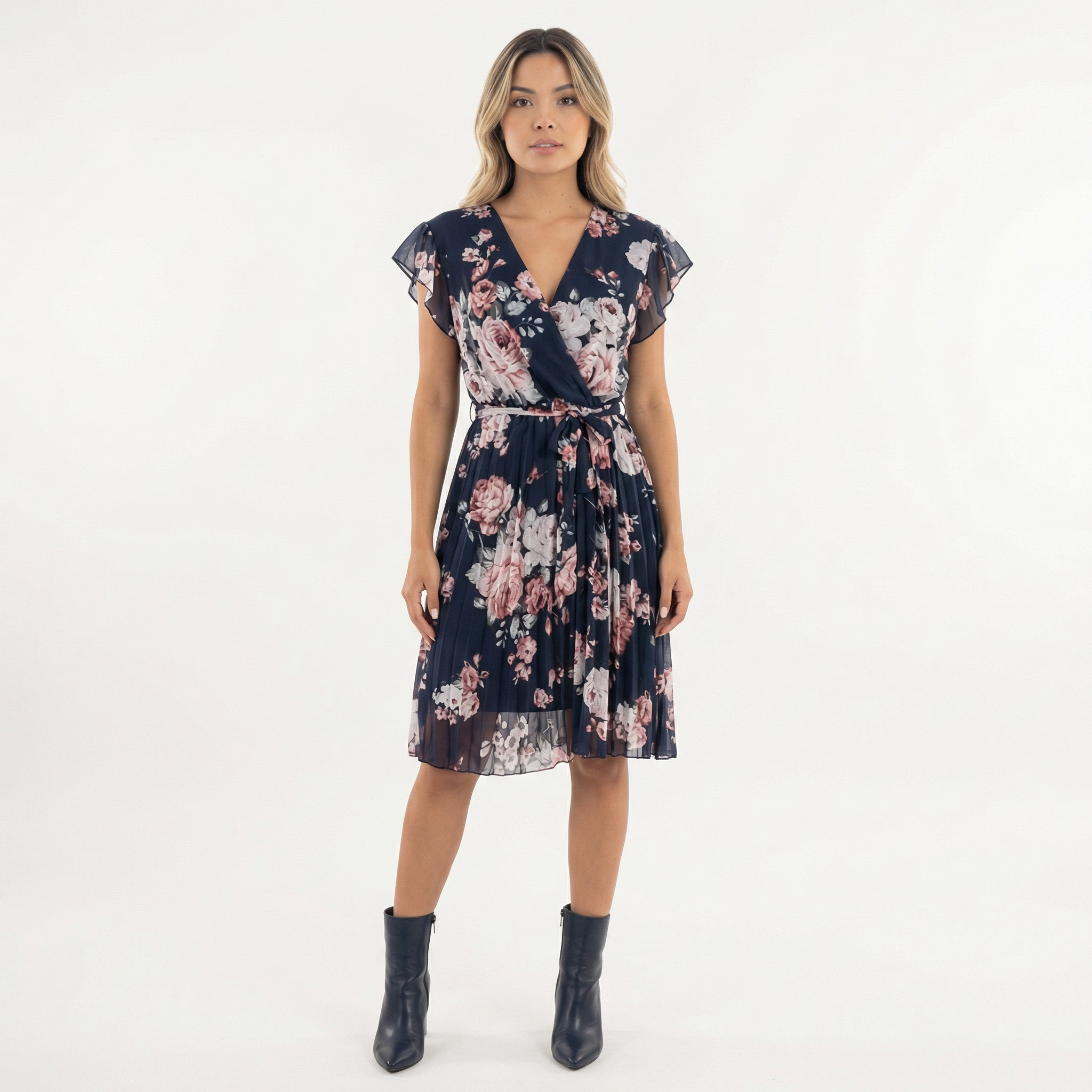 Kruvitud Lilled Midi Kleit