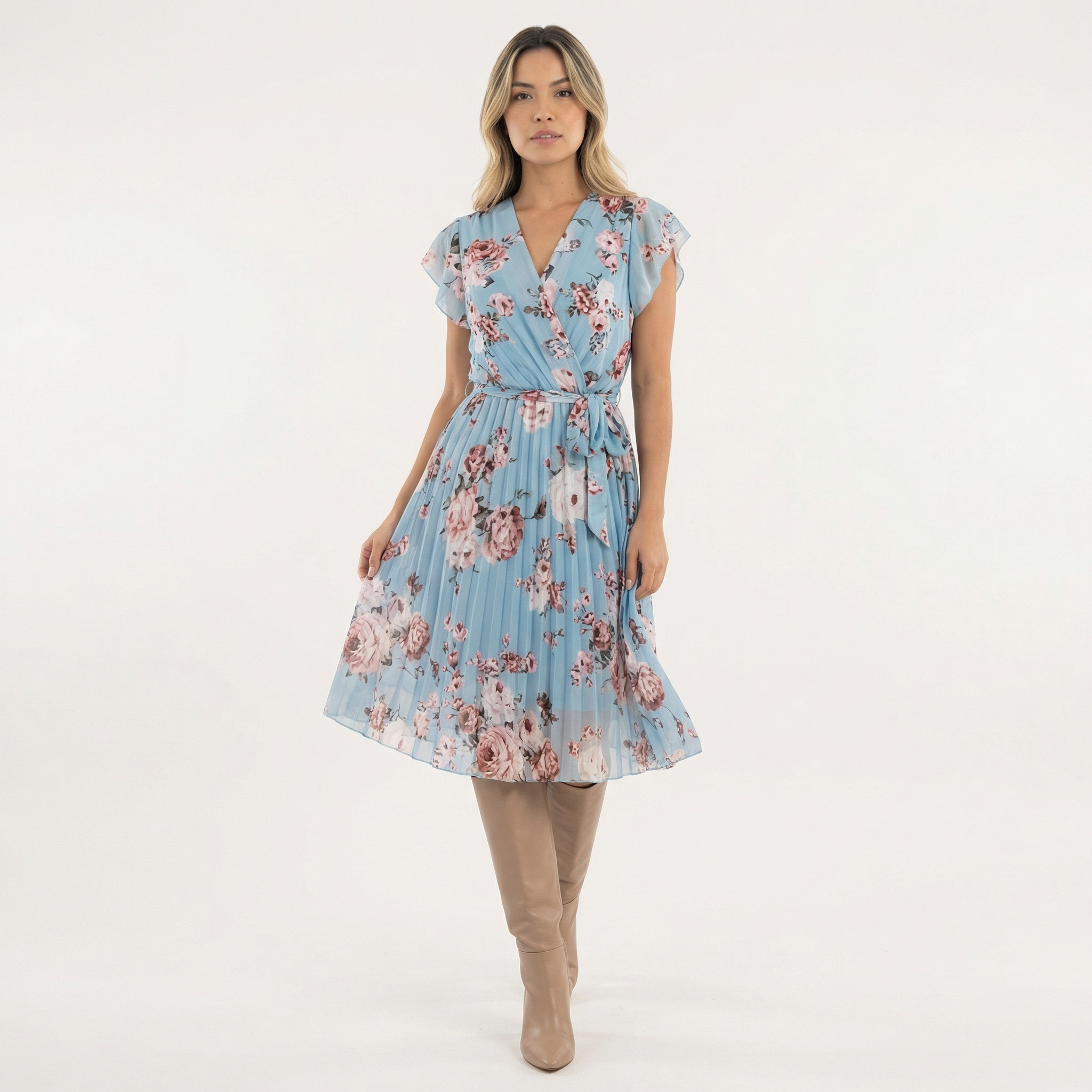 Kruvitud Lilled Midi Kleit