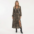 Elegantne Leopardimuster Midi Kleid