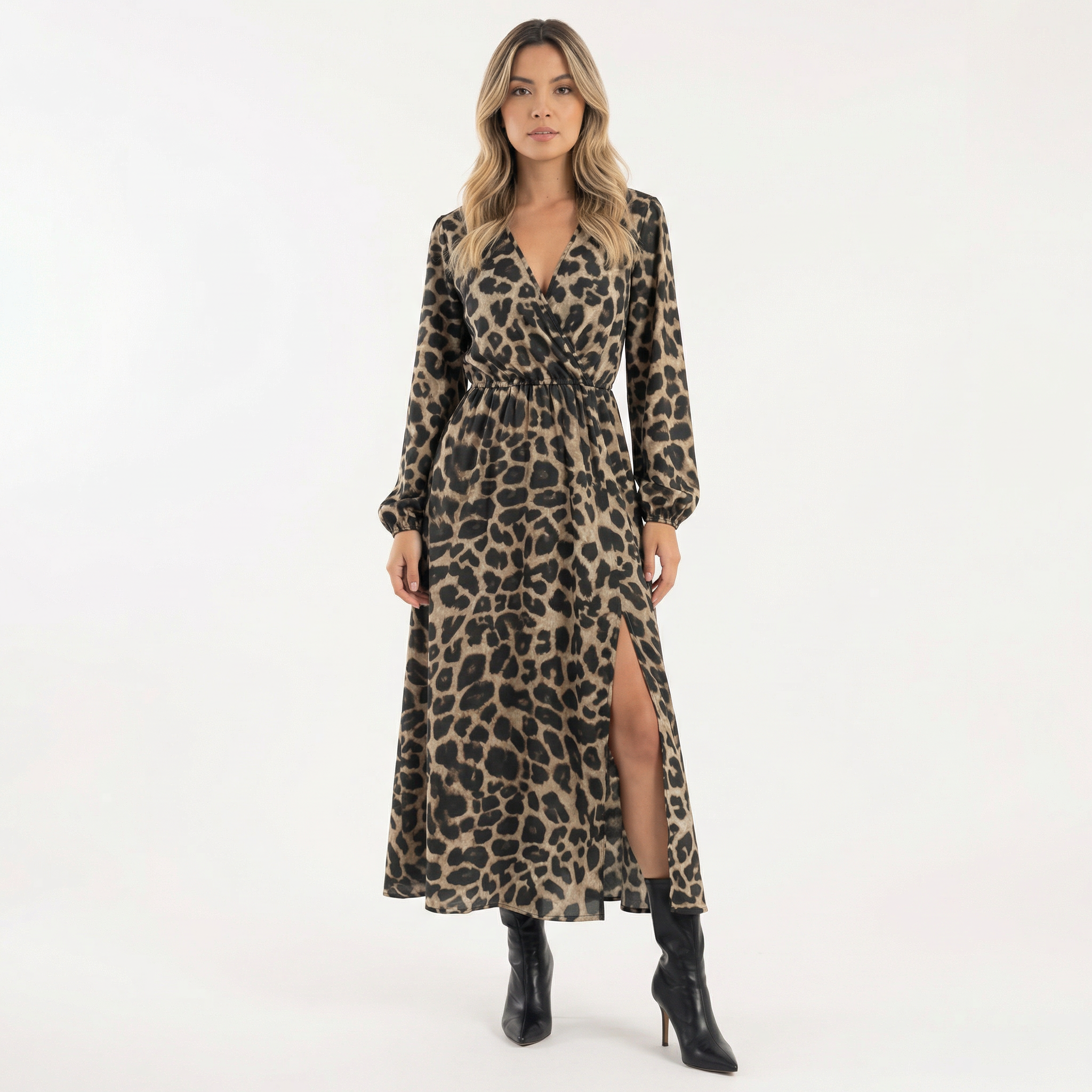 Elegantne Leopardimuster Midi Kleid