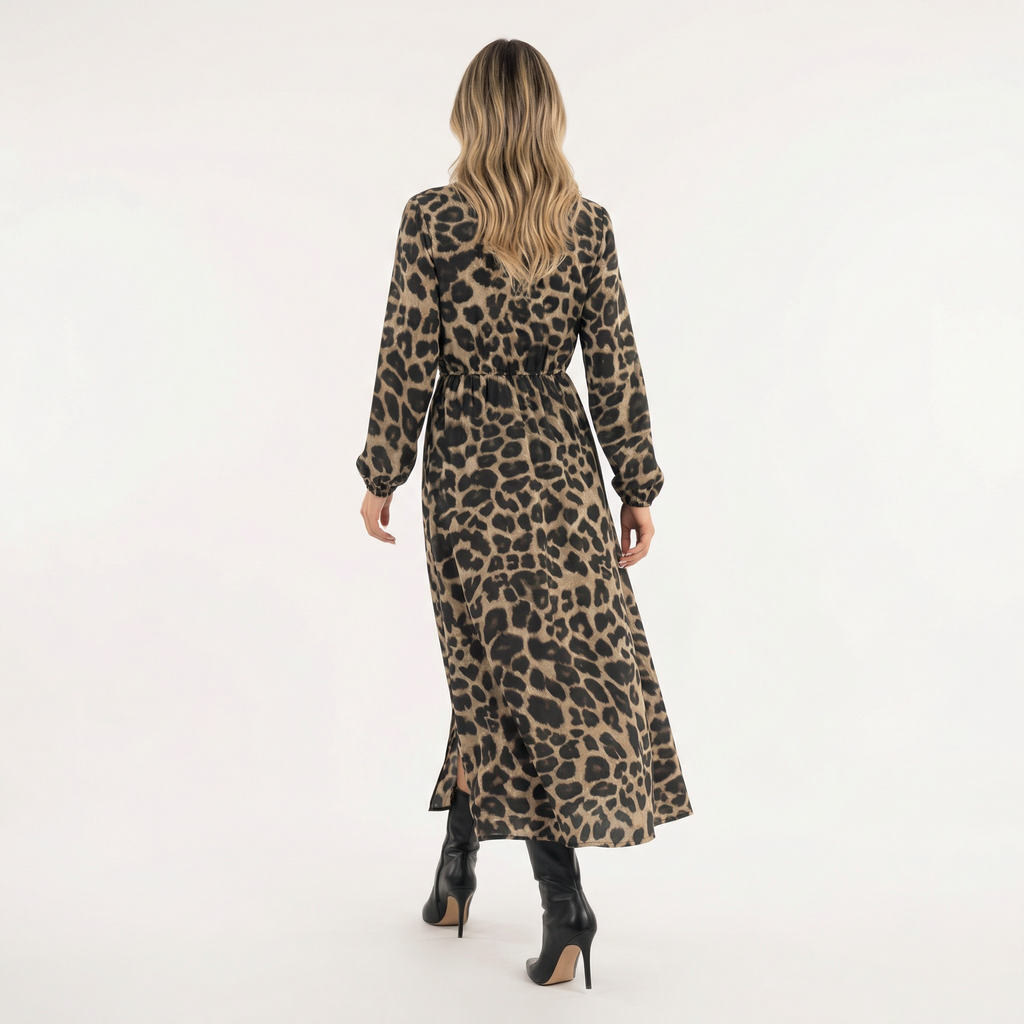 Elegantne Leopardimuster Midi Kleid