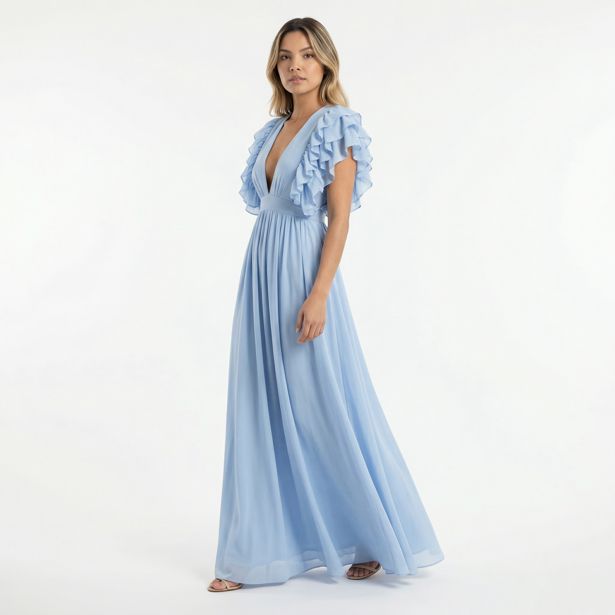 Elegantne pikk kleit volangidega