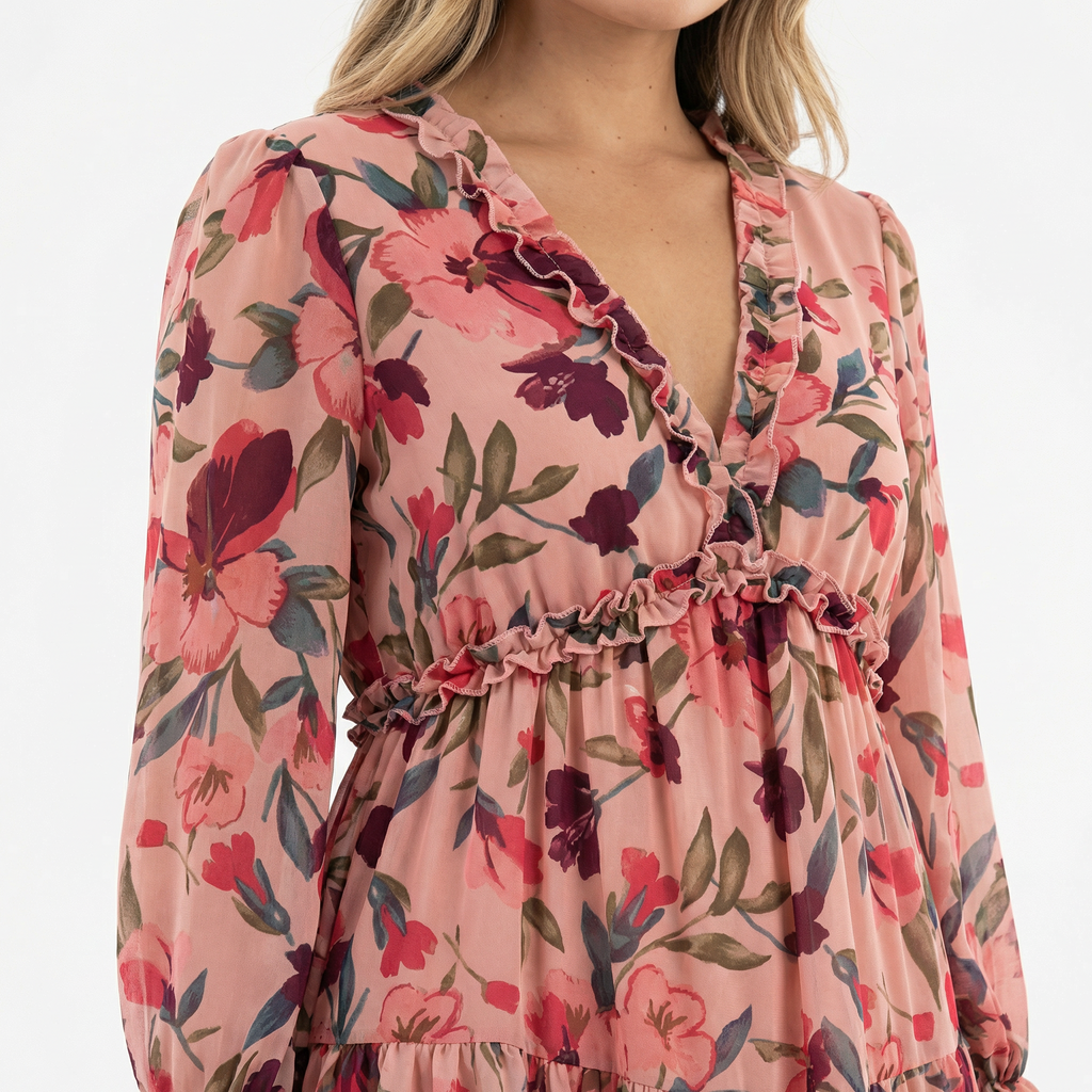 Boho Pikk Lilleline Kleid