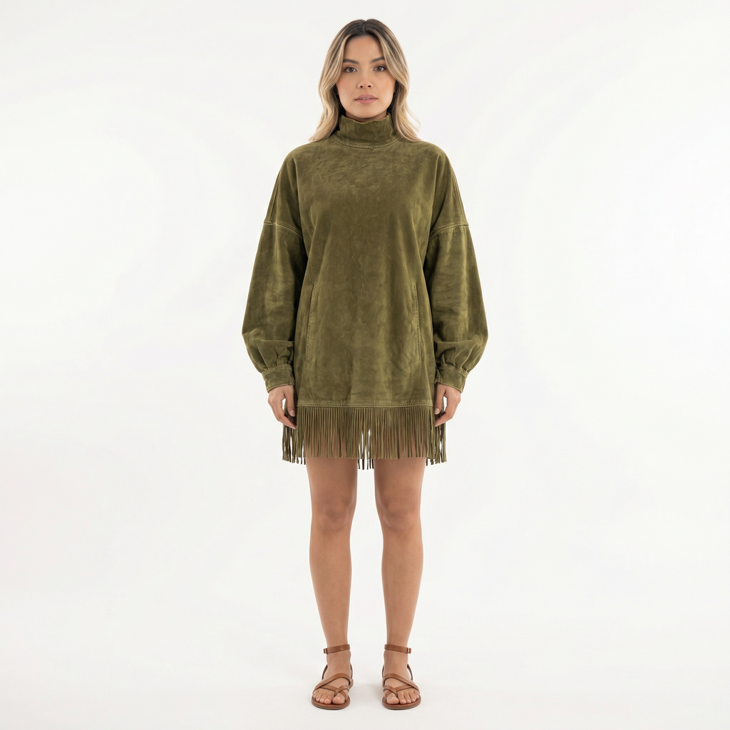 Lühike Suede Kleit Frillidega