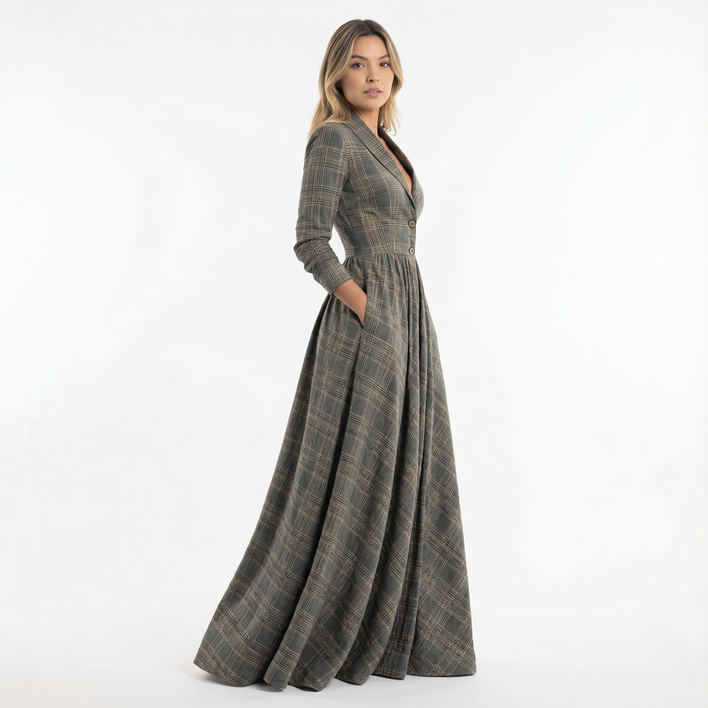 Elegantne Naiste Pikk Ruuduline Kleid
