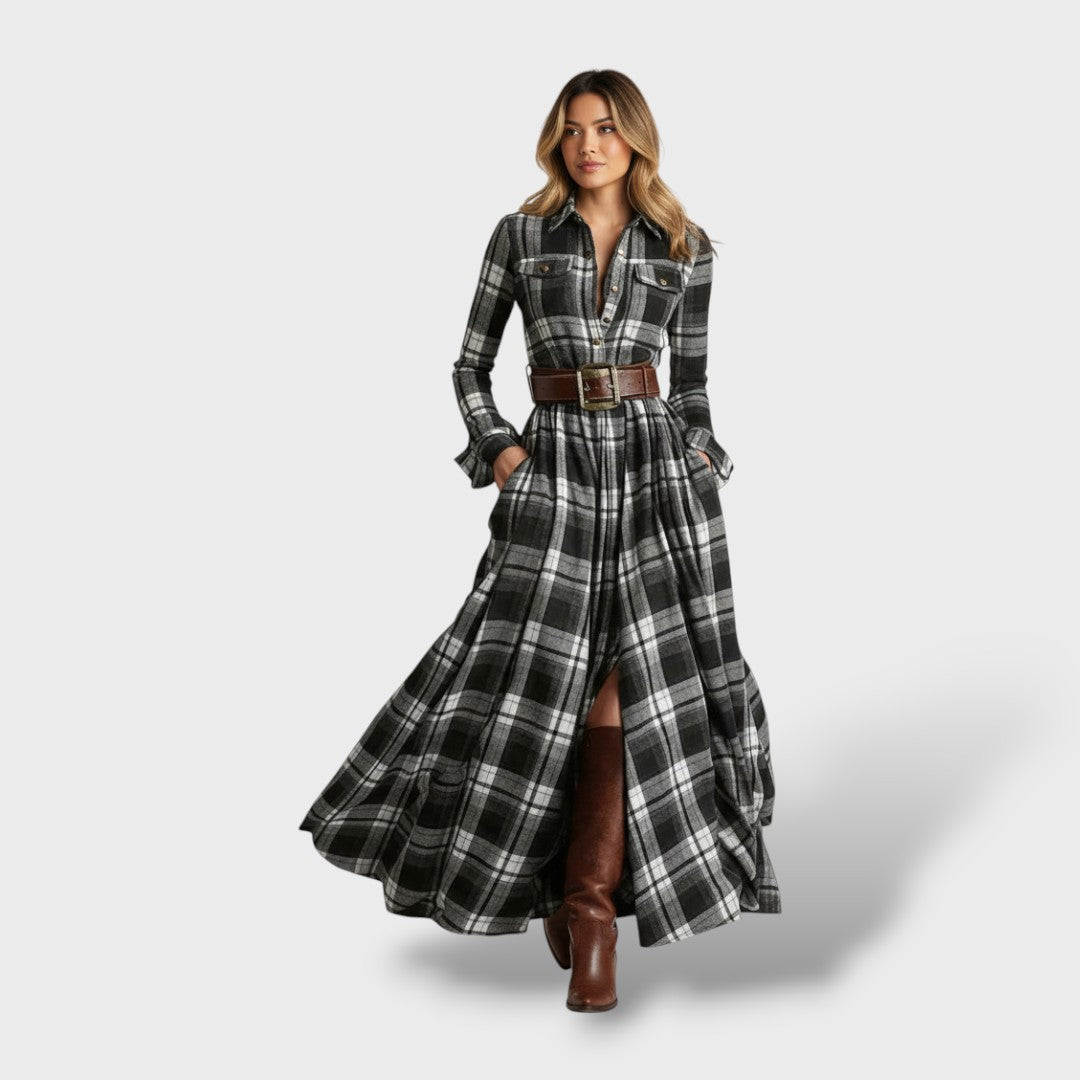 Naiste Sügisene Ruuduline Särk Kleid