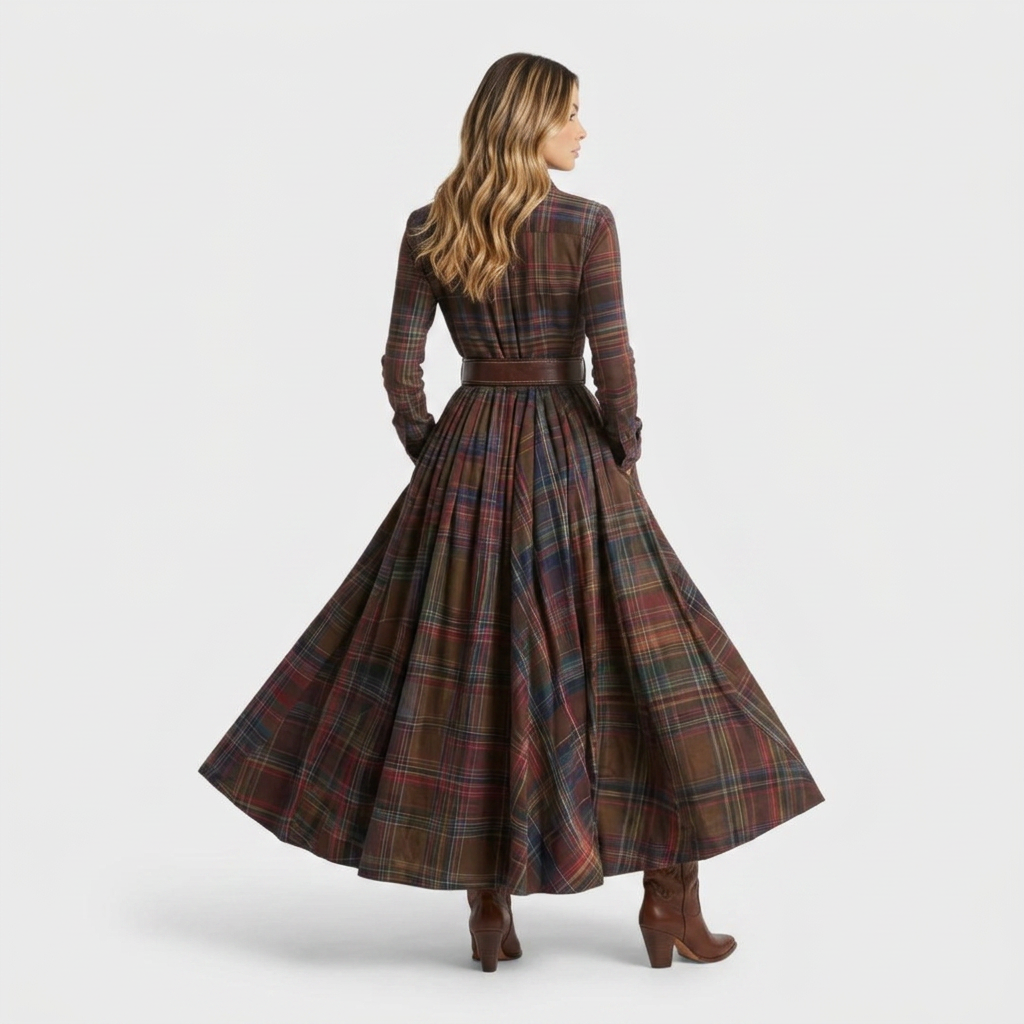 Naiste Sügisene Ruuduline Särk Kleid