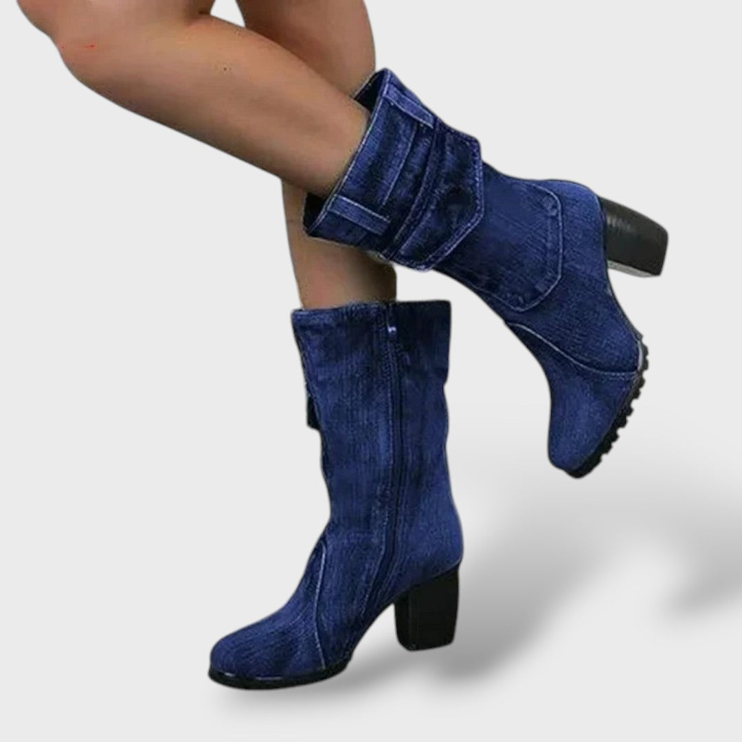 Naisten Cowboy Saapad Kõrge Kontsaga Denim