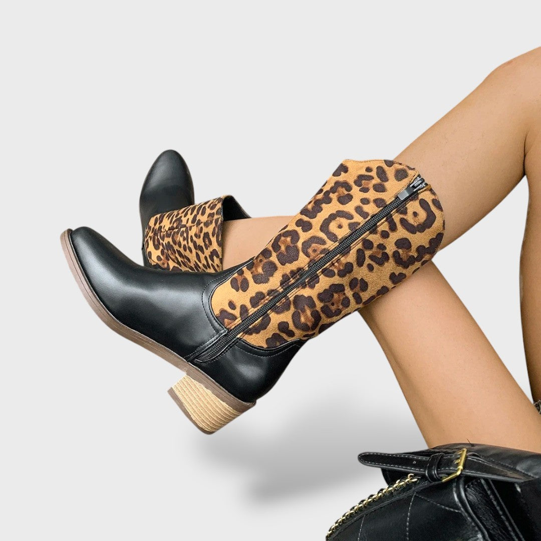 Naisten Cowboy Saapad Kõrge Kontsaga Platvormiga Leopard