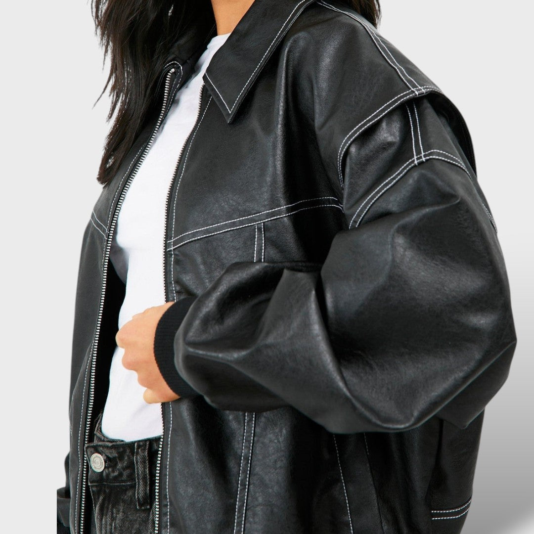Naiste Nahk Bomber Retro Stiilis