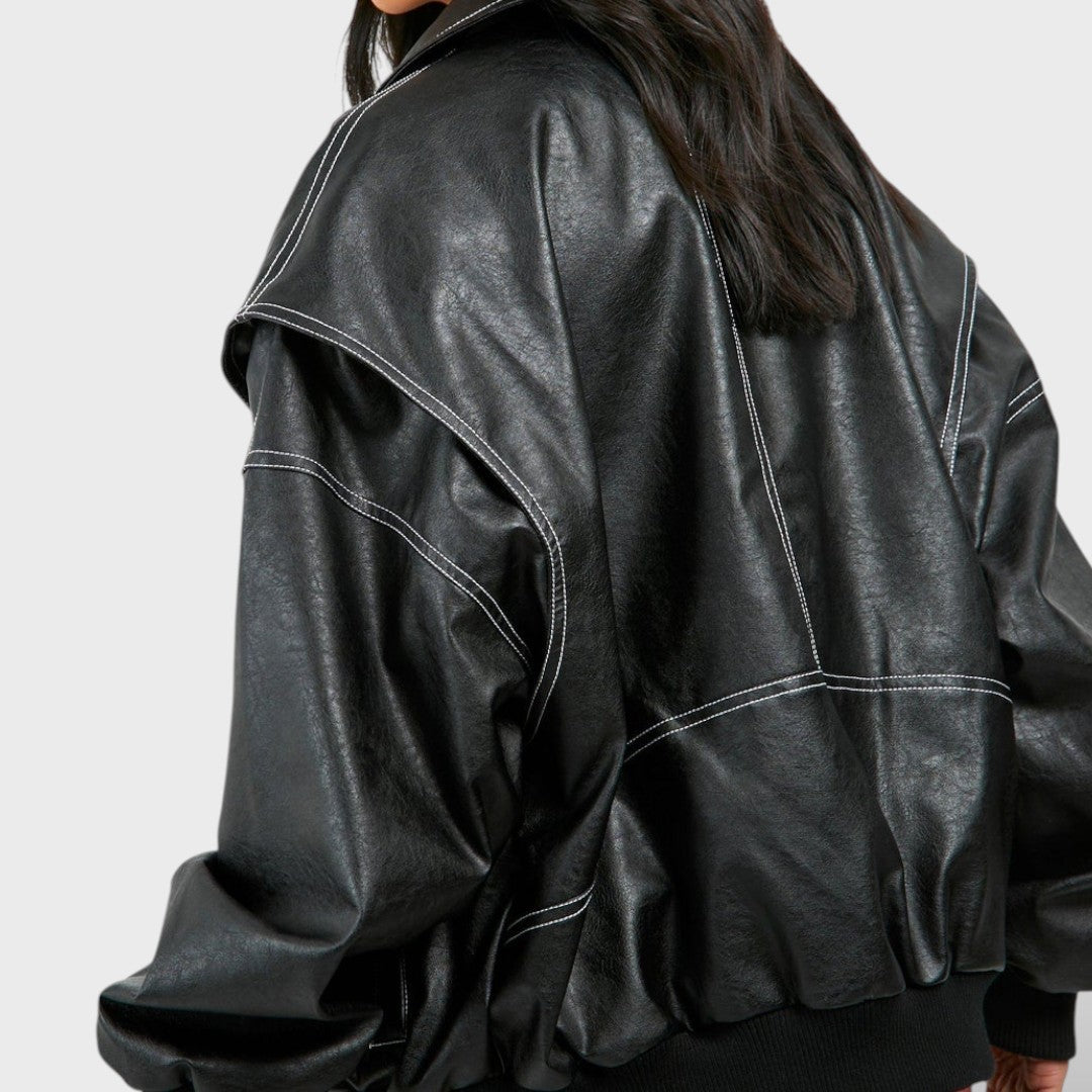 Naiste Nahk Bomber Retro Stiilis