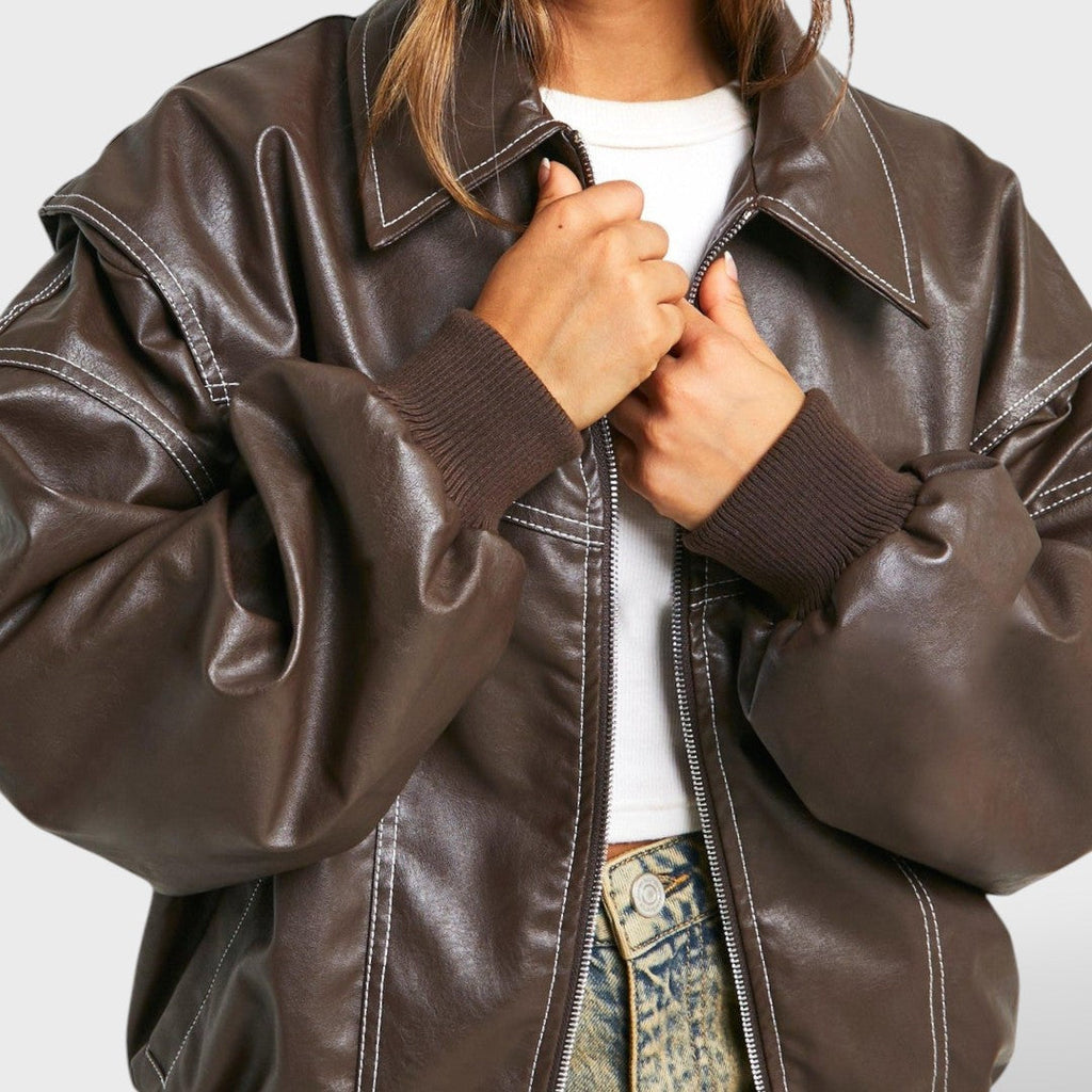 Naiste Nahk Bomber Retro Stiilis