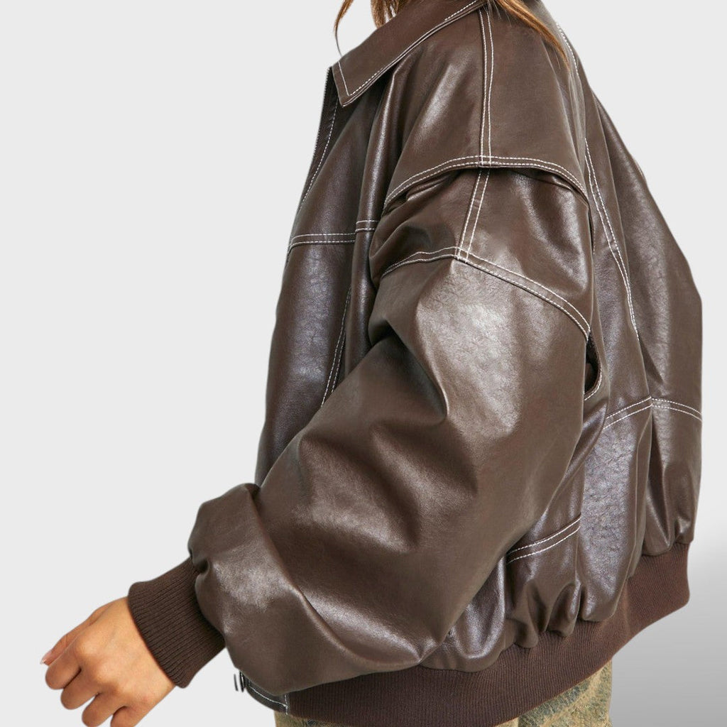 Naiste Nahk Bomber Retro Stiilis