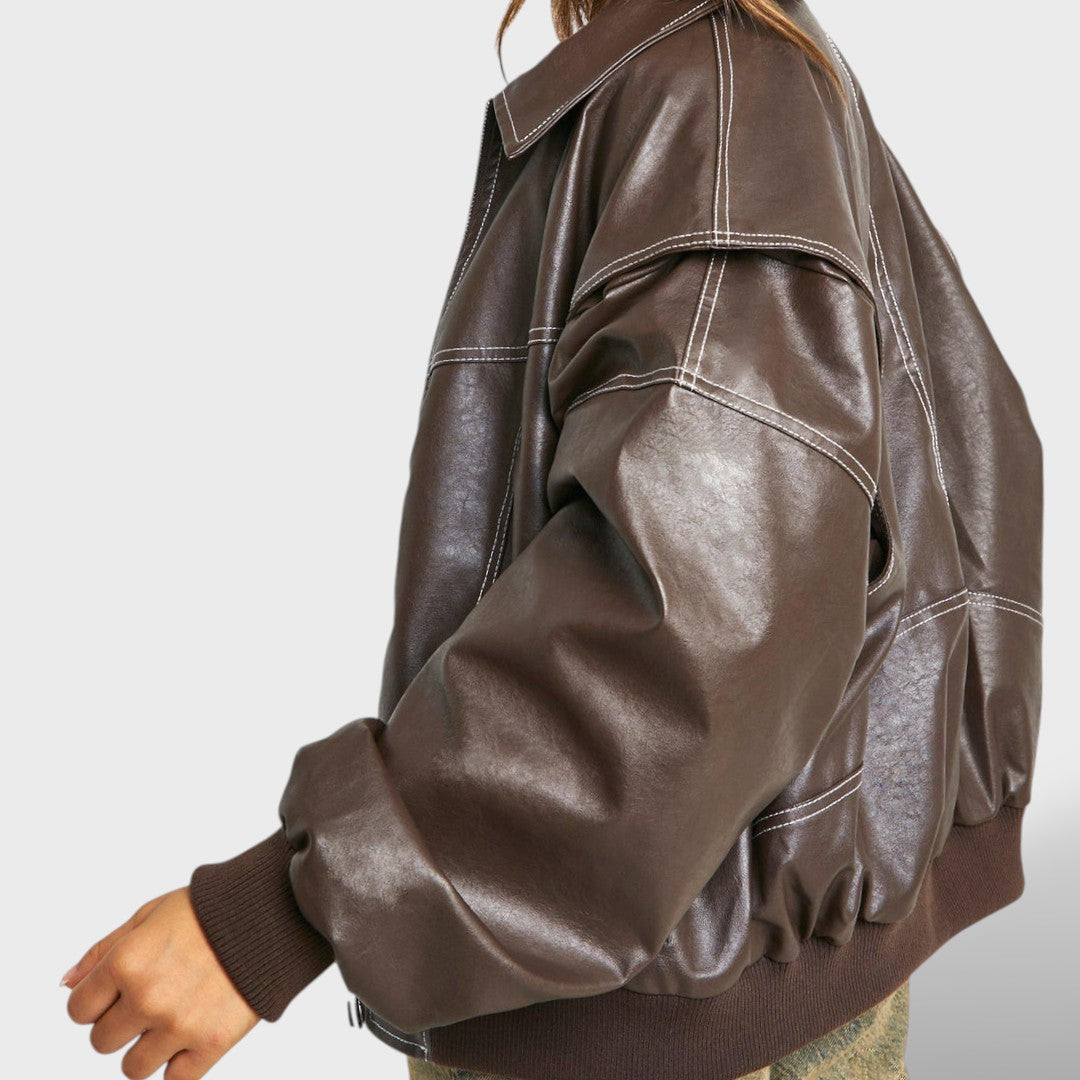 Naiste Nahk Bomber Retro Stiilis