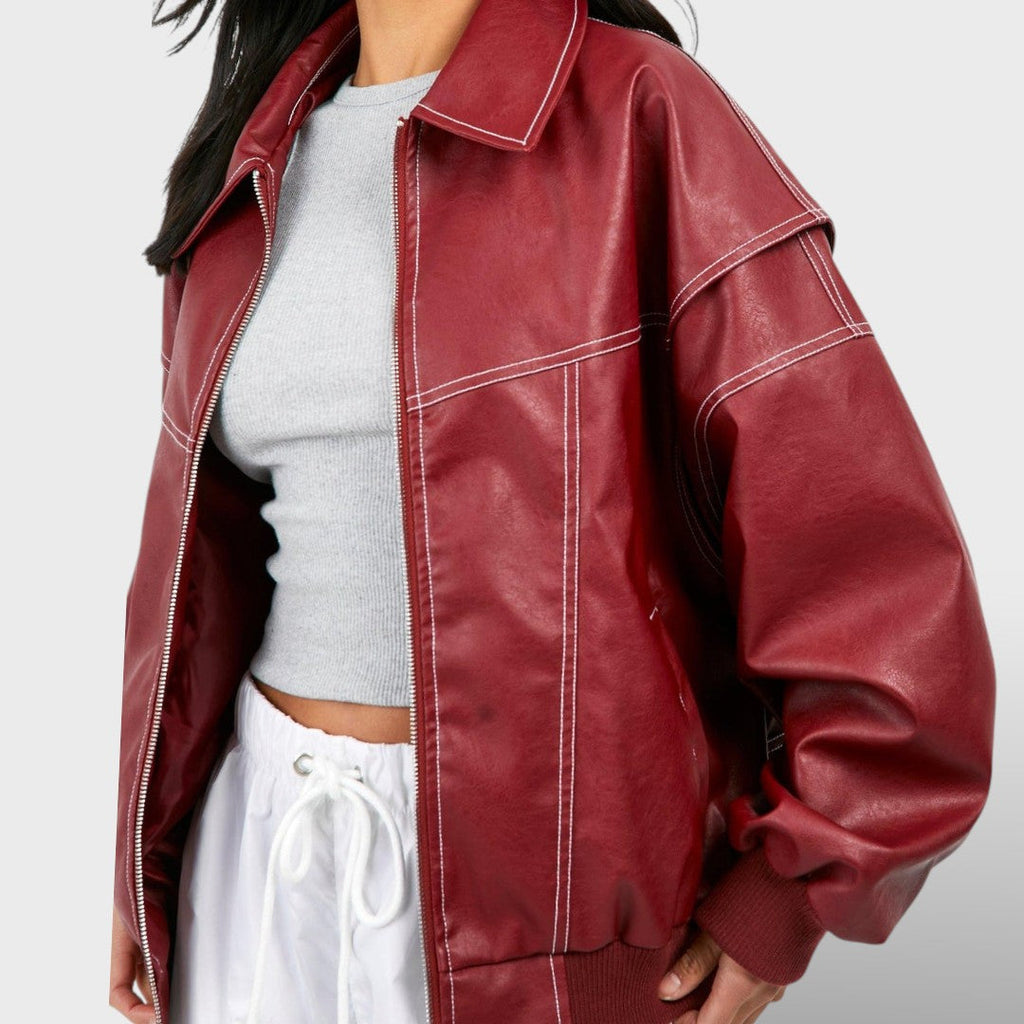 Naiste Nahk Bomber Retro Stiilis