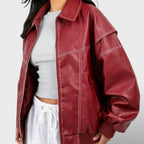 Naiste Nahk Bomber Retro Stiilis