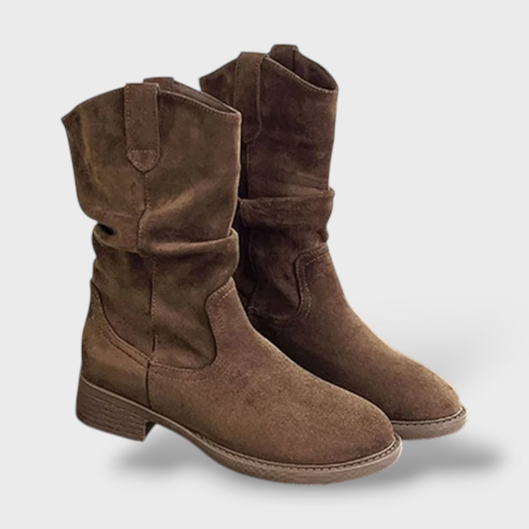 Keskpikkade Suede Saapad Paksu Kontsaga Cowboy Stiilis